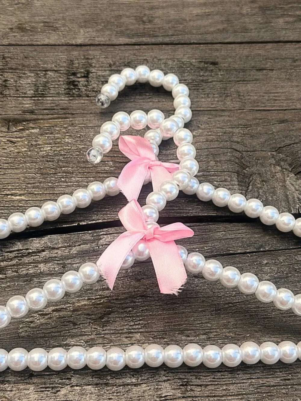 Pearl White Pink Bows Shabby Chic Sturdy Hangers Set of 2 Weddings Boutiques